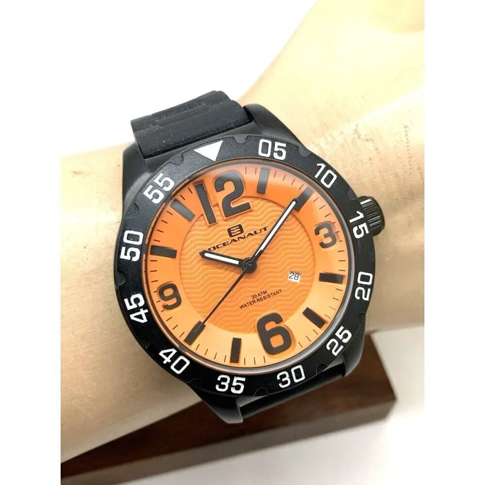 Oceanaut Men's Watch OC2712 Quartz Aqua One Orange Dial Black Rubber Ban…